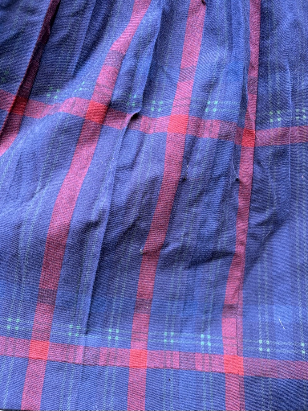Yves Saint Laurent Navy and Red Plaid Midi Skirt with Gold Buttons - Picture 2 of 6
